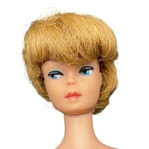 Vintage 1968 Blonde Bubble Cut Barbie Doll Black/White Striped Swimsuit *READ*